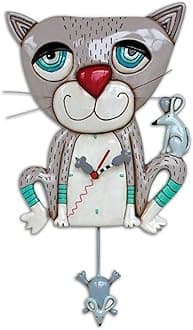 Mouser The Cat Gray Kitty Meow Pendulum Battery Wall Clock
