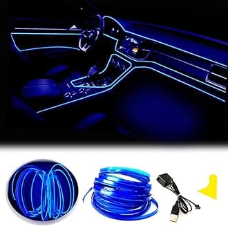 El Wire Blue Interior Car LED Strip Lights, 10M Neon Wire USB 5V with Fuse Protection for Automotive Interior Decoration, with 6mm Sewing Edge