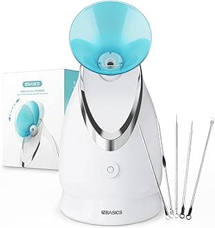 EZBASICS Facial Steamer-Nano Ionic Face Steamer for Home Facial, Unclogs Pores, Warm Mist Humidifier Atomizer, Humidifier Moisturizing Face Spa Steamer, Bonus Stainless Steel Skin Kit(Blue)