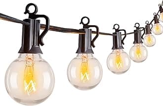 Outdoor String Light 55Feet G40 Globe Patio Lights with 52 Edison Glass Bulbs(2 Spare), Waterproof Connectable Hanging Christmas Lights for Backyard Porch Balcony Party Xmas Decor, E12 Socket, Black