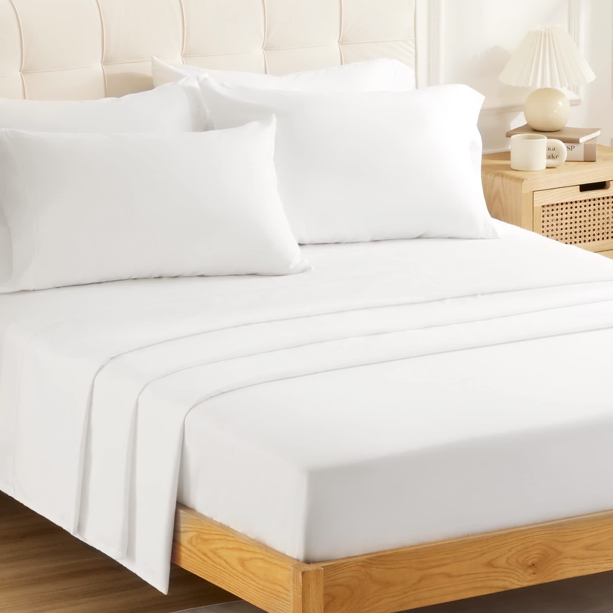 Sonive King Bed Sheets Set White 1800 Super Soft Brushed Microfiber 4 Pieces Bedding Sheets & Pillowcases with Fitted Sheet, Deep Pockets Easy Care