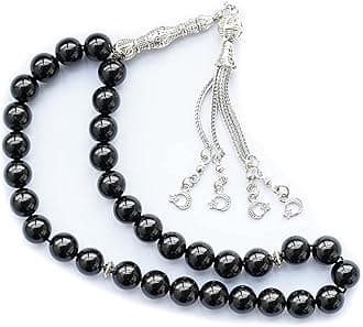 10mm Tasbih Natural Black Agate Stone Islamic Misbaha Bracelet Moon Tasbeeh Sibha 33 Prayer Beads Hand Bracelets