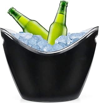 Ice Bucket, 3.5 L Black Plastic Party Bottle Chiller - 10.5 x 8 x 7-3/4 Inch Ice Beverage/Storage Tub - Perfect for Wine, Champagne or Beer Bottles