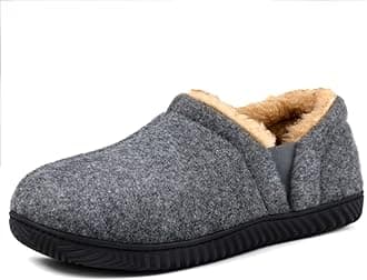 ZizorMen's Fuzzy Wool Fleece Slippers with Cozy Memory Foam, Indoor Outdoor Closed Back House Shoes with Non-skid Rubber Sole Hard Bottom