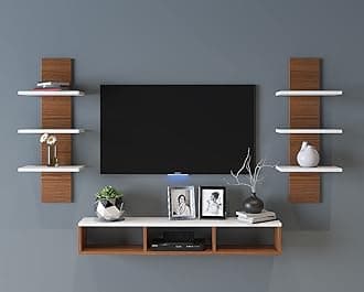 Furnifry Wooden TV Entertainment Unit with 2 Wall Shelf/Wall Set Top Box Shelf TV Upto 42in (Walnut/White)