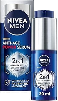 NIVEA MEN Anti-Age 2-in-1 Power Serum (30 ml), Moisturising Serum with Thiamidol and Hyaluronic Acid, Reduces Deep Wrinkles and Dark Spots for Younger Looking Skin