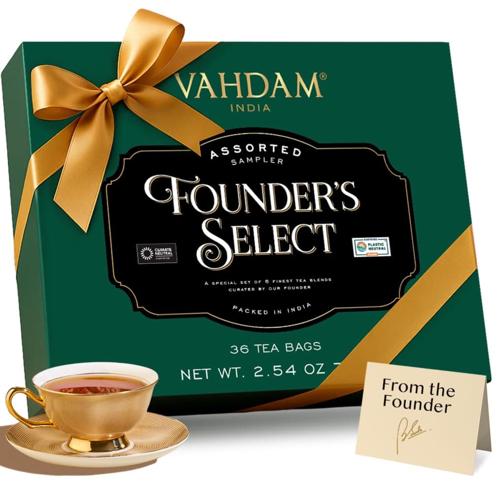 Top 6 Founder Select Assorted Tea Gift Set | 6 Flavors, 36 individually Wrapped Tea Bags | Gifts For Tea Lovers