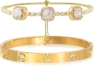 Gold Bracelets for Women Stainless Steel Bracelet 18K Love Bangle for women Cubic Zirconia Cuff Gold Bangle Set Fashion Jewelry Gifts