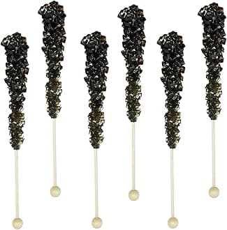 Fruidles Rock Candy Lollipops Pops Candy Suckers, Color and Flavor Assortment, Individually Wrapped, 6.5" (Black Cherry, 6-Pack)