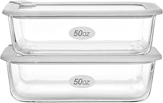 Glass Food Containers with Glass Lid, Microwave Safe Food Storage Container Set, 2 Pack of 50oz, Large Size Airtight Storage Set with Leak Proof Lids, Meal Prep Containers