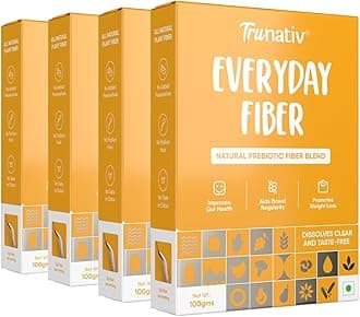 Trunativ Everyday Fiber Supplement Powder | Instant Acidity Relief & Bloating Relief | Prebiotic Fibre Supplement | Psyllium Husk Replacer & Isabgol Replacer | Gluten Free | Unflavored 400g (Pack of 4)