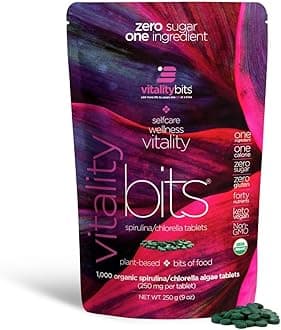 VITALITYbits - Organic Blended Spirulina & Chlorella Tablets - Algae Superfood - Energy, Self Care, Beauty - Replace Greens, Supplements, Protein, Snacks - Vegan, Keto, Gluten Free - 1000 Tablets Bag