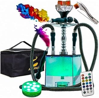 2 Hose Hookah Set With Travel Case Clean Brush, Micro Cube Acrylic Hookah wit...