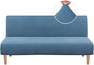 Armless Futon Cover Stretch Sofa Bed Slipcover Protector Elastic Feature Rich Textured High Spandex Small Checks Jacquard Fabric Futon Cover, Machine Washable, Dusty Blue