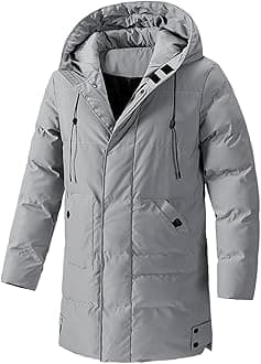 Gihuo Mens Long Puffer Jacket Winter Warm Hooded Outerwear Quilted Jacket Zip Up Padded Coats Outerwear(Grey-L)