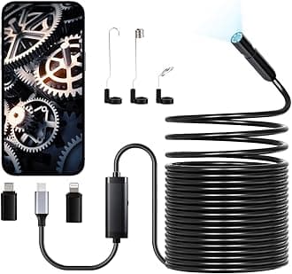 VEVOR Endoscope Camera with 49.2FT Semi-Rigid Cable, 1920P HD Borescope for Android & iOS, Industrial Inspection Tool with Light - 8 LED, 2X Zoom, IP67 Waterproof Snake Camera for Auto, Plumbing