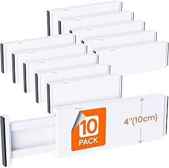 Lifewit 10 Pack 4" High Drawer Dividers 28-43.5cm/11-17" Adjustable Drawer Organizer for Clothes/Utensils, Expandable Drawer Separator in Dresser/Kitchen/Bedroom/Office Organization & Storage White
