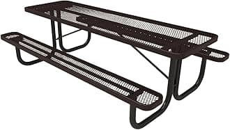 COATEDOUTDOORFURNITURE Heavy-Duty Portable Outdoor Picnic Table, Thermoplastic Coated Expanded Metal Commercial-Grade Patio Dining Furniture Made in America (8ft Rectangular, Brown)