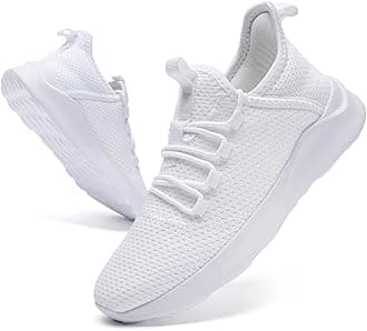 Mens Sports Shoes Running Slip On Walking Fitness Non-Slip Durable Tennis Outdoor Casual Lightweight Comfortable White UK 10