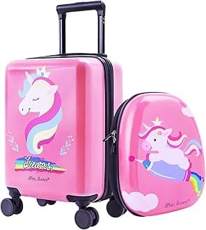 Unicorn Kids Luggage, Girls Carry on Suitcase, 18" Hardside Travel Luggage Set W/Backpack, Toddler Rolling Luggage W/ 4 Spinner Wheels, Children Holiday Birthday Gift