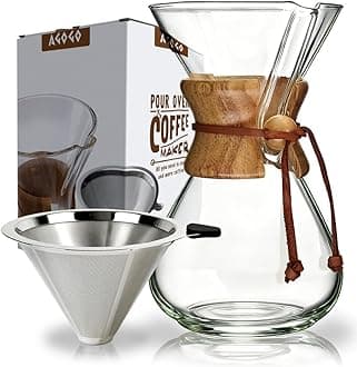 AGOGO Pour Over Coffee Maker-Borosilicate Glass Coffee Pot-Coffee Dripper with Metal Filters Carafe 8 Cup