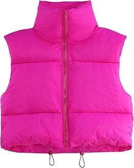 CULACCINOWomen's Winter Cropped Puffer Vest Crop Jackets For Women Full Zip Stand Collar Padded Lightweight Outwear Vest