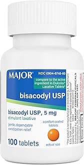 Bisacodyl USP 5mg, Gentle Stimulant Laxative Tablets for Occasional Constipation Relief & Irregularity, 100 Count (1-Pack)