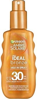 Ambre Solaire Ideal Bronze SPF30 Milk-In Spray, Tan Enhancing, with Vitamin E, High UVA & UVB Protection, Water Resistant, Non-Greasy, Uniform & Glowing Tan, No Self-Tan, 150ml