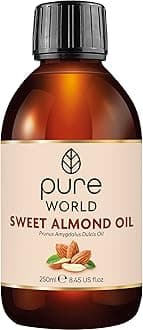 Pure World Natural Sweet Almond Oil 250ML 100% Pure, Undiluted Cold Pressed Premium Quality Almond Oil Freshly Pressed – Massage, Skin, Nails, Body and Face,. Edible Vegan