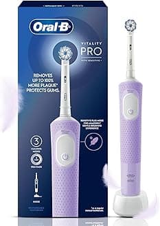 Vitality Pro with Sensitive Plus Rechargeable Electric Toothbrush for Adults, 3 Brushing Modes (Daily, Sensitive, Sensitive Plus), 2 Min Timer with Quadpacer, 2 Year Warranty by Oral B, IPX7 Water Resistant, Round Brush Head (Lilac)