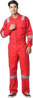 Men's 100% Cotton Industrial Work Wear Coveralls (Boiler Suit/Dungarees) with Reflective Tape, 200 GSM.(Col. Red, Size_2XL - 44)