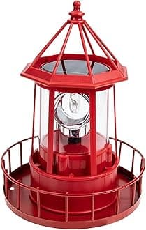 MJFUNTXY LED Solar Powered Lighthouse,360 Degree Rotating Lamp IP65 Waterproof Statue Solar Garden Lights Rotatable Outdoor Solar Light,Suitable for Patio Fence Garden Courtyards,Lawns Decor (Red)