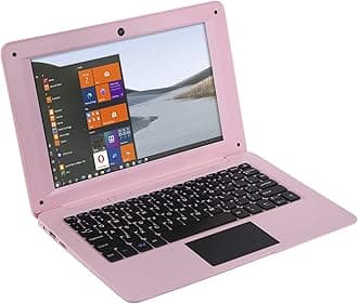 Windows 10 Computer Laptop Mini 10 Inch 32GB Ultra Thin and Light Netbook Quad Core CPU PC HDMI WiFi USB YouTube (Light Pink)