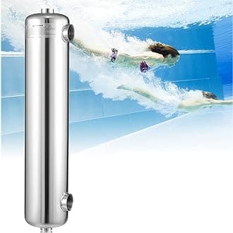 Swimming Pool Heat Exchanger, 200KBTU Stainless Steel Heat Exchanger 1" +1 1/2" FPT with 2 pcs Fixed Bracket for Spa,Solar,Pool Heating (SS304)