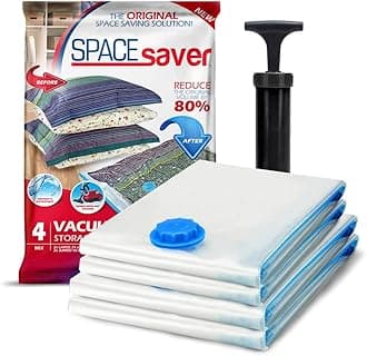 - 4 Pack Variety Vacuum Storage Bags for Comforters, Blankets & Clothes – Vacuum Sealed Compression Bags with Hand Pump – Space Saver Storage Bags for Bedding, Moving, Travel & Organization (2L & 2XL)