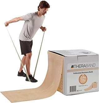 THERABAND Resistance Bands, 50 Yard Roll Professional Latex Elastic Band For Upper & Lower Body & Core Exercise, Physical Therapy, Pilates, At-Home Workouts, & Rehab, Tan, Extra Thin, Beginner Level 1