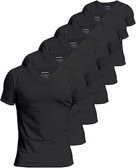 Comfneat Men's 4 or 6-Pack Undershirts 100 Percent Cotton Comfy V-Neck T-Shirts, Black 6-pack, Large