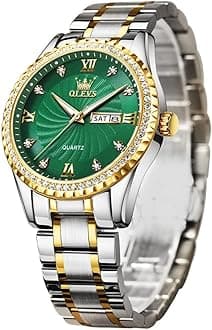 OLEVS Watches for Men Gold and Silver Day and Date Male Watch Designer Luxury Diamond Dress Roman Numerals Large Dial Easy Read Quartz Watch Men's Gifts Waterproof