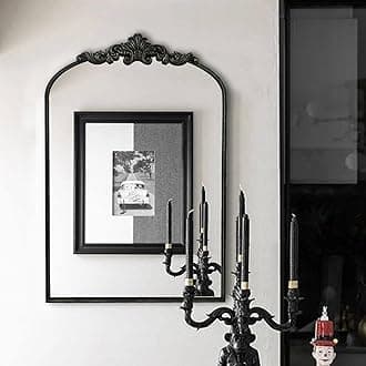 WAMIRRO Arched Mirror,Gold Traditional Vintage Ornate Baroque Mirror,Antique Brass Mirror for Entryway/Fireplace/Living Room/Hallway/Bathroom.19“X27“ Gold, WML-MR013