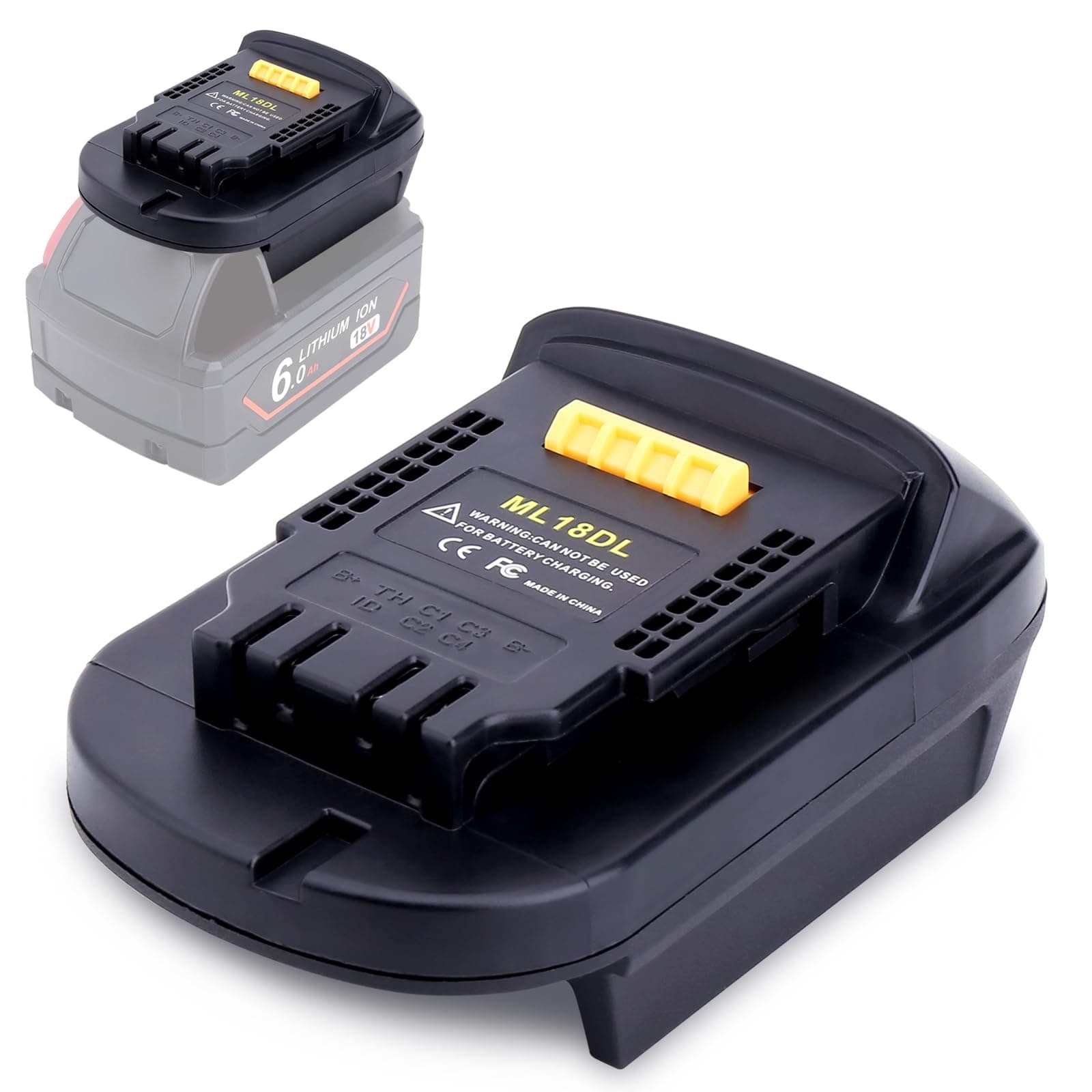 ML18DL Battery Adapter Converter, Compatible with Mil-waukee M-18 18V Lithium Battery 48-11-1850 to Replacement for De-Walt 20V MAX Battery DCB200 DCB206, Compatible with De-Walt 20V MAX Tools