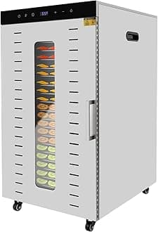 30-90℃ Food Dehydrator Freestanding Mobile Dryer Machine 0.5-24H Timer Electric Food Dryer Machine w/Universal Wheel & Built-In LED Light, 1700W 110V (20 Trays)