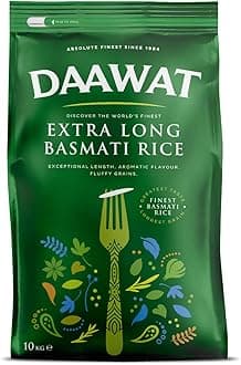 Daawat Extra Long Basmati Rice with Exceptional Length, Aromatic Flavour, Fluffy Grains, Elongates up to 24mm when Cooked, Non-Sticky and Ideal for all types of Dishes - 10Kg