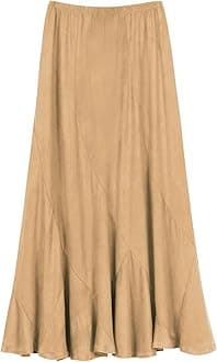 Women's Faux Suede Elastic Waist Midi Long Skirt A Line Women Flowy Fall Winter Skirts