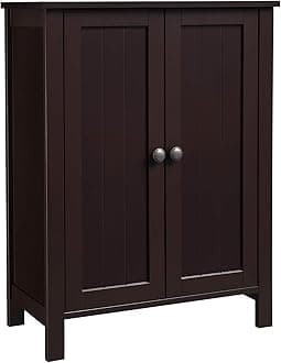 VASAGLE Bathroom Floor Storage Cabinet with Double Door Adjustable Shelf, 23.6”L x 11.8”W x 31.5”H, Brown UBCB60BR