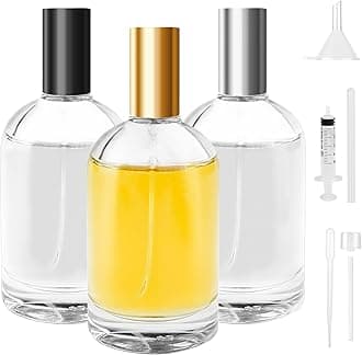 3PCS 100ml Perfume Atomisers Refillable, Round Travel Perfume Glass Spray Bottle, Refillable Spray Perfume Bottles Fine Mist Cosmetic with Dispensing Tools for Daily Business Trips