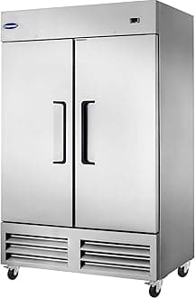 - 54" W Commercial Refrigerator with 2 door Stainless Steel 49 Cu. Ft Reach-in Refrigerator 6 Adjustable shelves Fan Cooling Fridge for Restaurant, Commercial Kitchen, Shop, ETL Certification