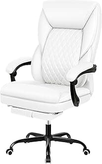 Office Chair, Big and Tall Office Chair Executive Office Chair with Foot Rest Ergonomic Office Chair Home Office Desk Chairs Reclining High Back Leather Chair with Lumbar Support (White)