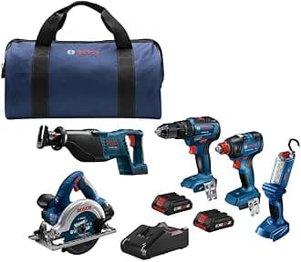 GXL18V-501B25 18V 5-Tool Combo Kit with 2-In-1 Bit/Socket Impact Driver/Wrench, 1/2 In. Hammer Drill/Driver, Reciprocating Saw, Circular Saw, LED Worklight and (2) CORE18V 4 Ah Compact Batteries