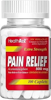 HealthA2ZExtra Strength Pain Relief | Acetaminophen 500mg | Contains No Aspirin | Fever Reducer | Pain Reliever (100 Count (Pack of 1))