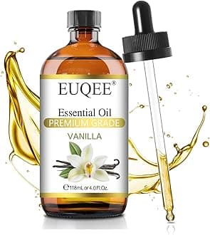 EUQEE Vanilla Essential Oil 118 ml Premium Vanilla Oil with Glass Dropper, Great for Diffusers, Aromatherapy, Candle Making, DIY Soap - 4Fl.Oz